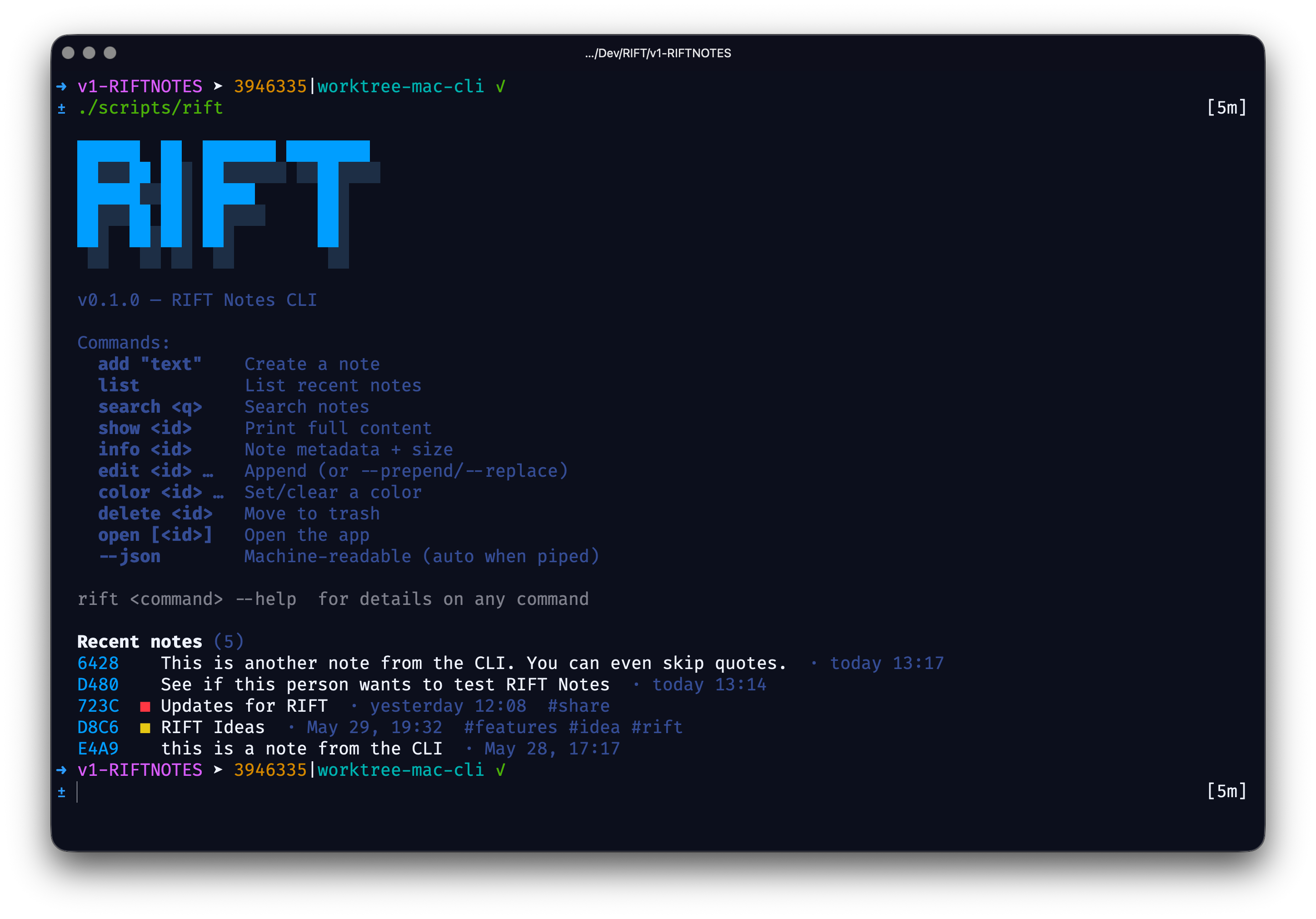 RIFT CLI running in a terminal