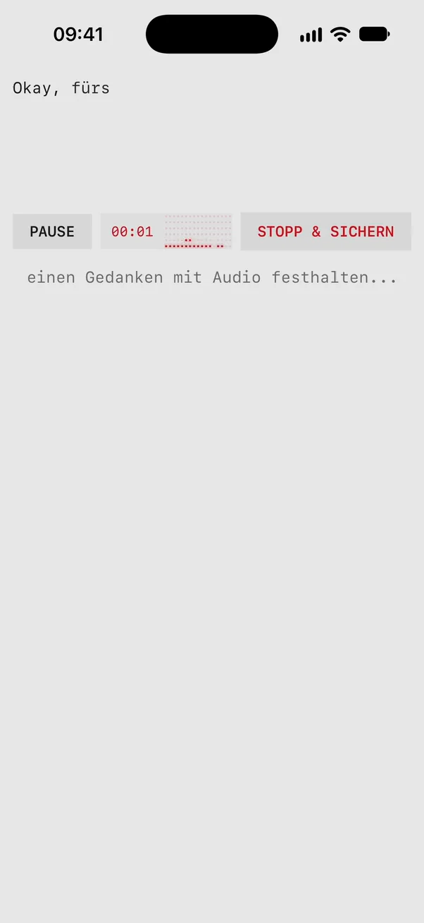 Eine Sprachnotiz aufnehmen, die zur Packliste wird, danach die Liste der Sprachnotizen